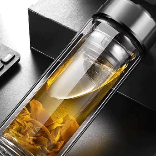 GrnArt Large Capacity Double-Layered Water Bottle, Insulated for Cold and Hot Drinks, Tea Bacteria-Free, Sealed, Heat-Resistant Glass, Double-Layered
