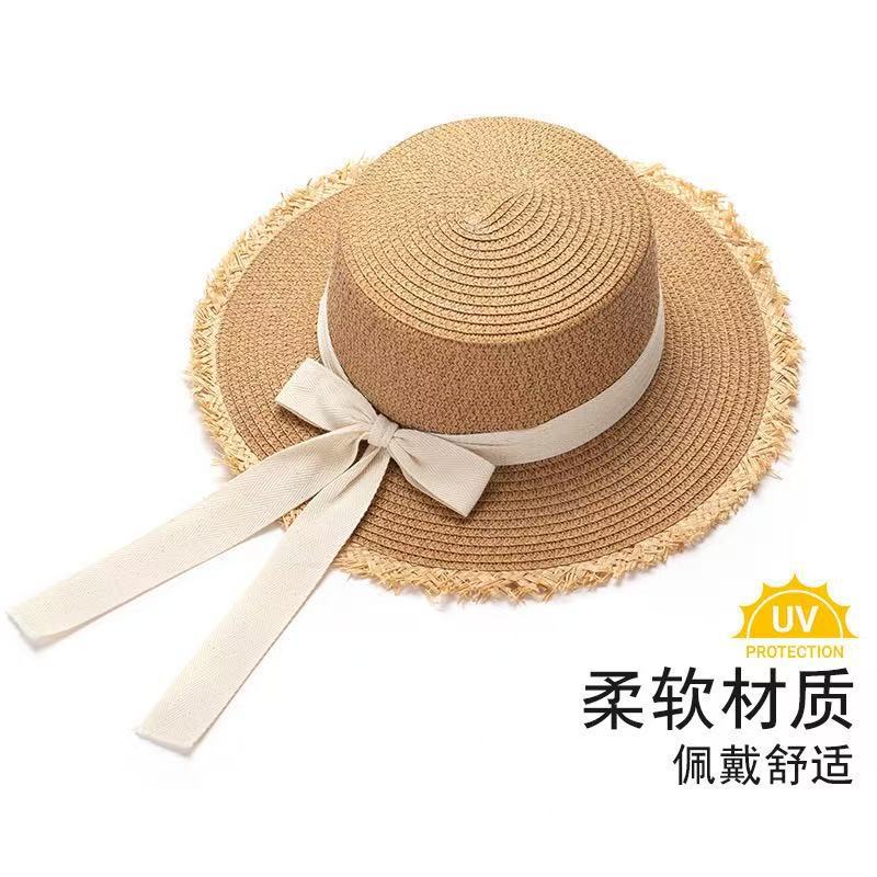 New bow lace straw hat women's summer seaside beach vacation sun hat large brim sun protection hat