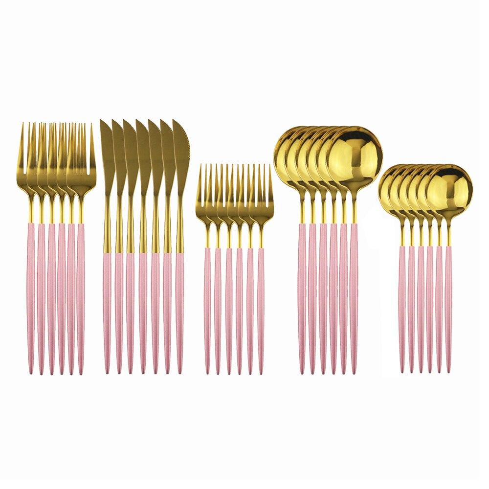 30Pcs White Gold Cutlery Set 18/10 Stainless Steel Dinnerware Set Knife Dessert Fork Spoon Silverware Kitchen Tableware Set