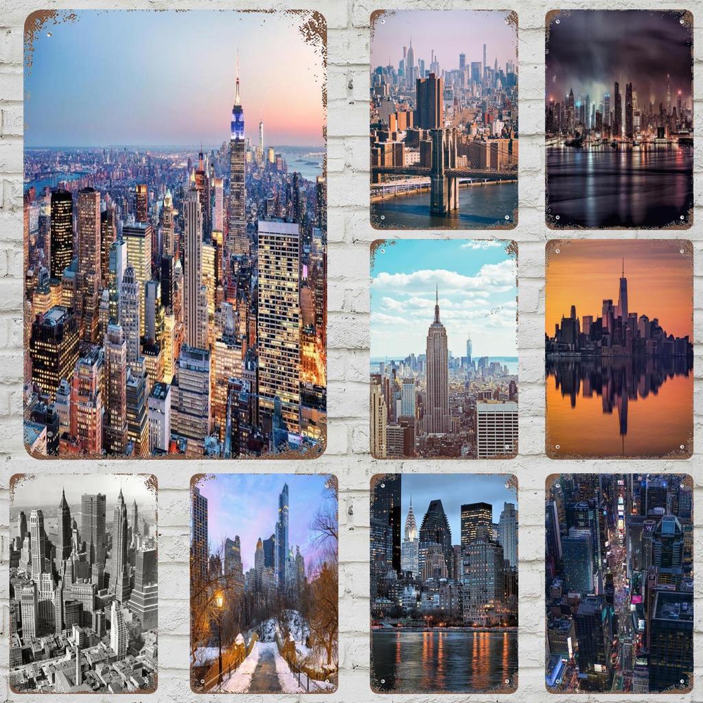 nyc skyline Vintage Metal Tin Signs Posters Decor Retro Metal Plaque Wall Art Decor for Garage Bar