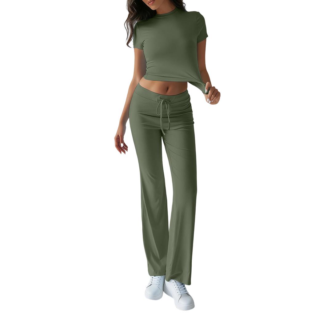 Women's Color Casual Top And Pants Fashion Two-piece Set