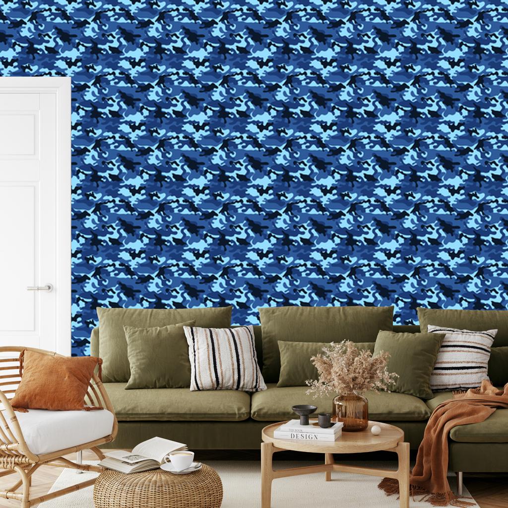 Military Camouflage Wallpaper Blue, Navy Blue and Azure 50x1000