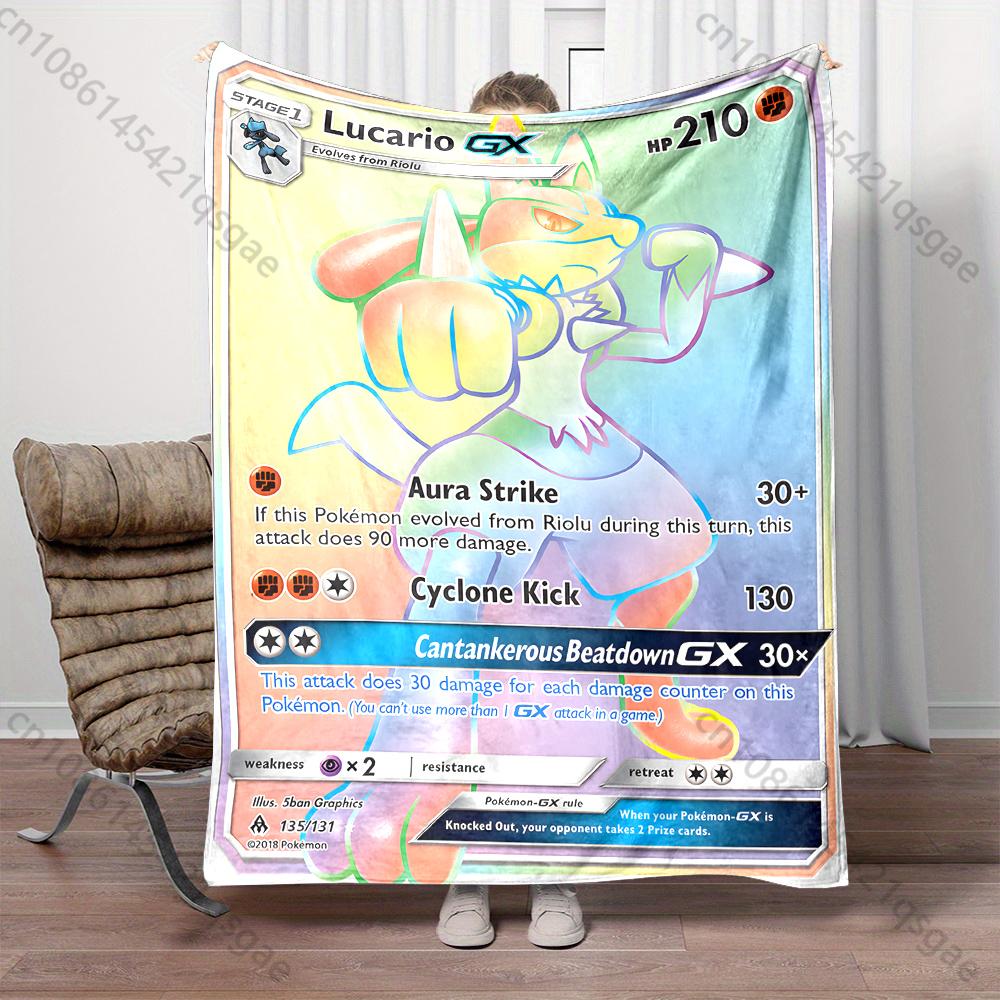 1PC Pokémon Lucario Card Pattern Blanket Warm Soft Fluffy Kids Adult Sofa Bed Throw Blanket Suitable Travel Camping for Gifts