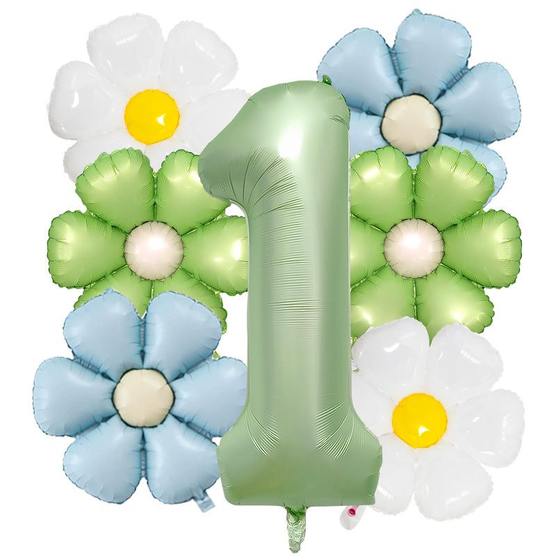 7pcs Matte Finish Daisy Balloon Number Wedding Decor Birthday Party Decoration Aluminum Foil Balloon Baby Shower Decorations