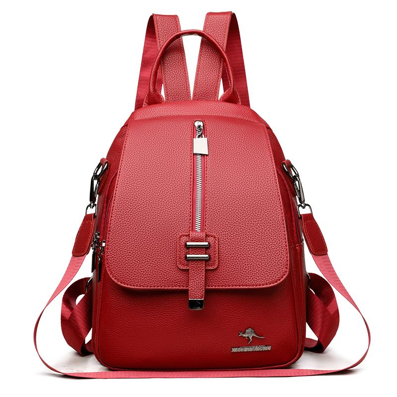 Women's Retro Solid Color Outdoor Backpack Soft Leather Large Capacity Backpack