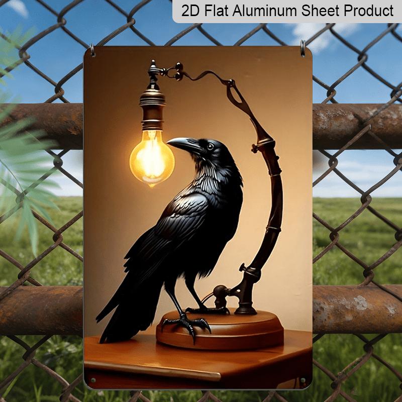 2D Flat 1pc Retro Crow and Black Metal Sign, A 12 By 8 Inch Metal Crow Art Decoration Plaque, Ideal for Home and Office, Modern Interior Design