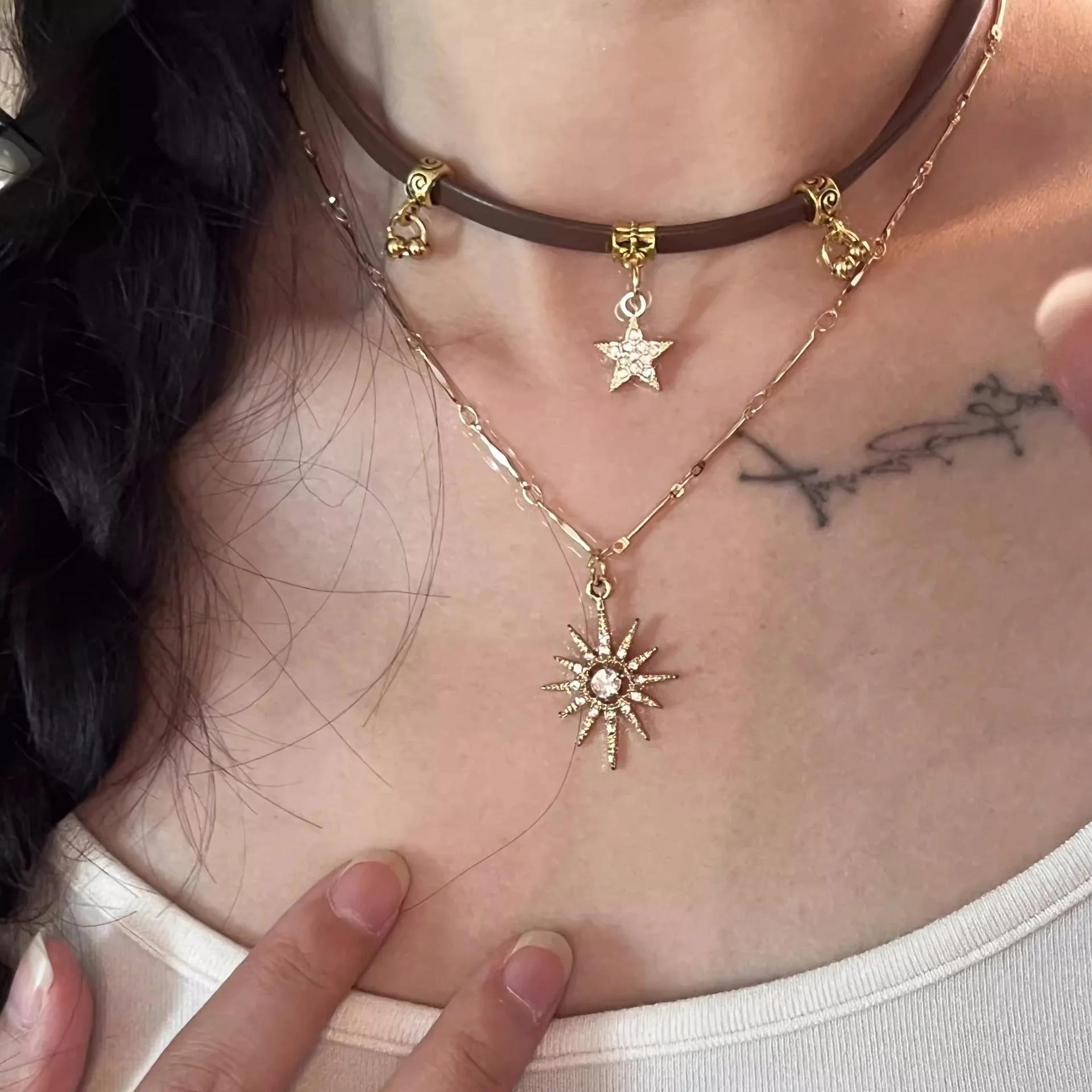 

Ожерелье-подвеска из искусственной кожи в стиле Майяра с заклепками из коричневого дерева для женщин, модное готическое многослойное ретро-изящное колье-украшение