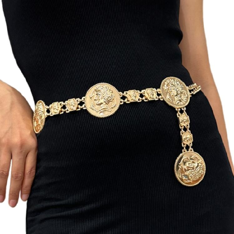 Elegant Waist Belt Aesthetic Head Charm Photo Props Belt for Jeans Dress Belt Body Jewelry Metallic Chain