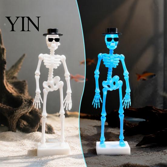 Fish Tank Skeleton Decor Dancing Aquarium Bubbler, Glow-in-The-Dark with Air Driven Moving Saltwater Motion Action, Decorative Bubbler for Freshwater