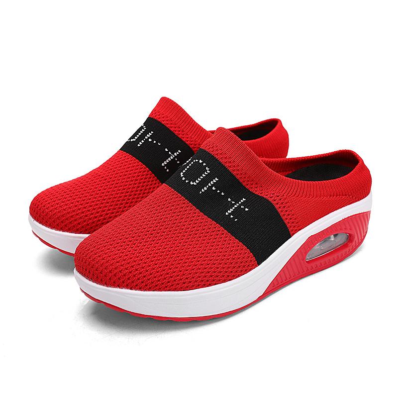 

Женские сандалии для ходьбы Slip-On, повседневная обувь из дышащей сетки, дышащая обувь с поддержкой свода стопы, трикотажная обувь с утолщенной мягкой подошвой 36 бежевый