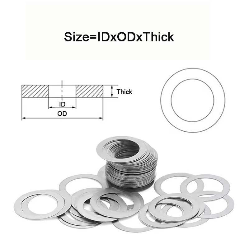 Arruela de Calço Redonda Aço Inoxidável 304 Ultrafina Ajuste Lisa Plana Espaçador de Parafuso de Rolamento de Eixo Junta M3-M50 Espessura 0.1