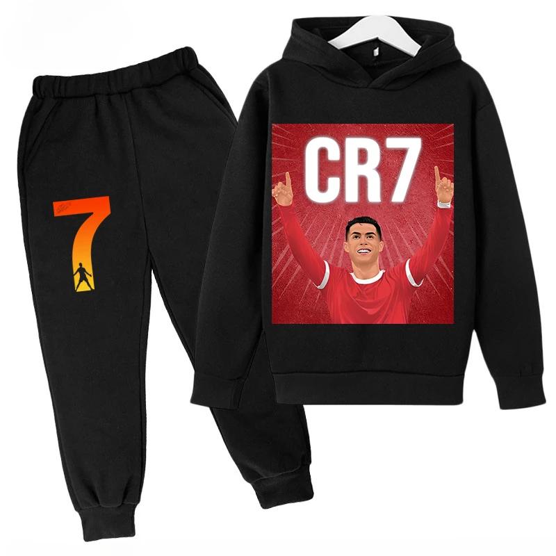 Children's Sports Hoodie Set  Sweatshirt Pants 2-piece Set for Boys and Girls Ronaldo Avatar Printed Kids Clothes Girls