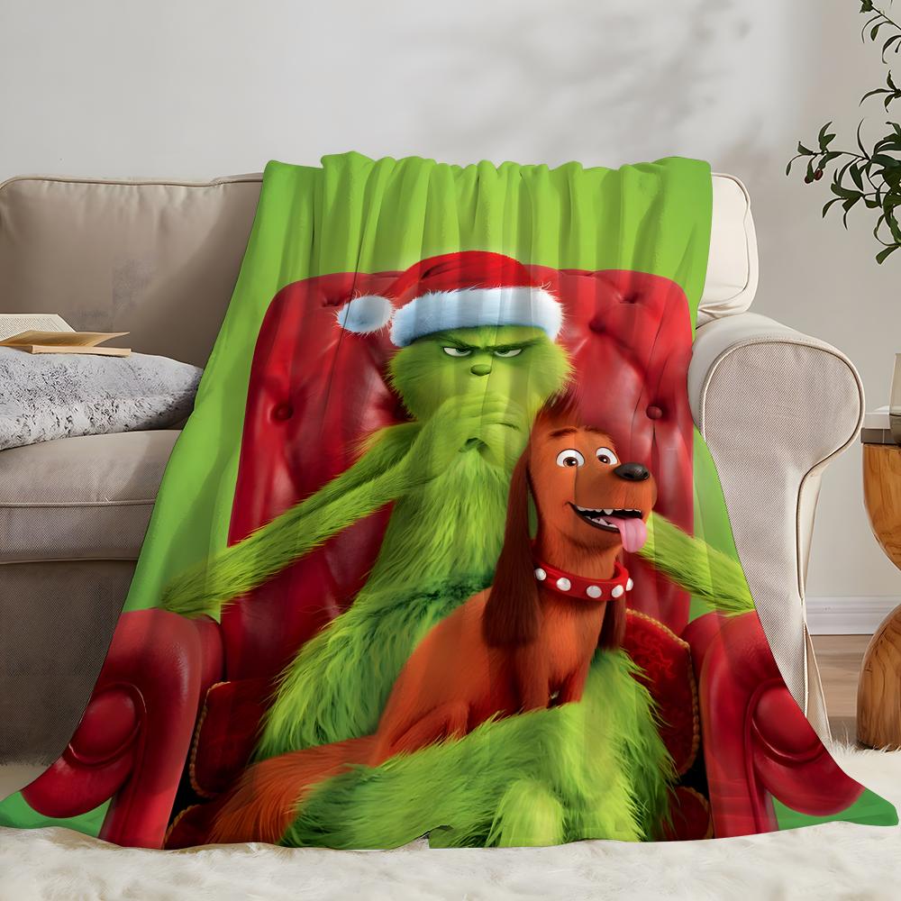 Movie Christmas Green The GrinchS Throw Soft Coral Fleece Blanket 310gsm Fluffy Warm Throw for Sofa Bed Couch Bedroom Decor