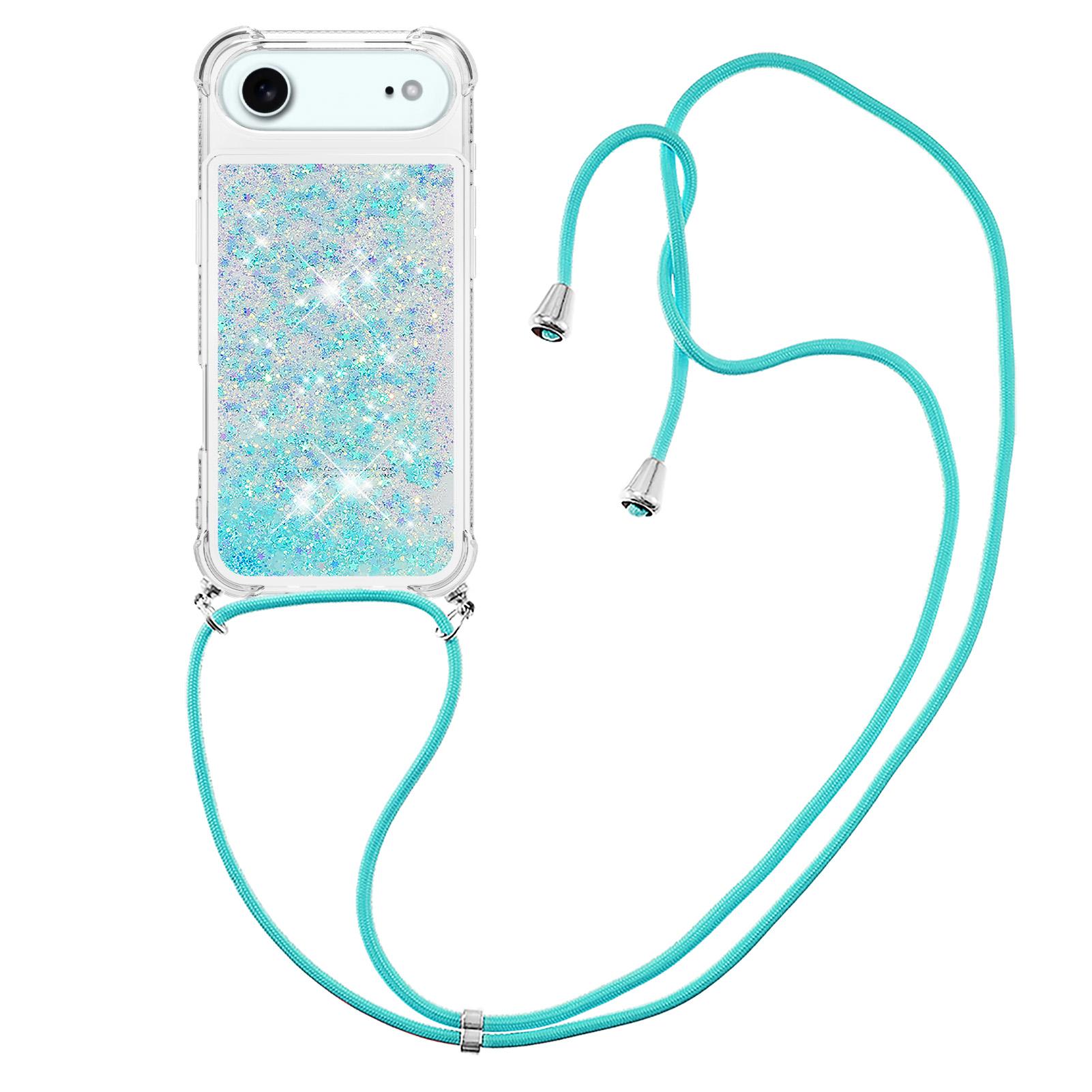 

For iPhone 17 Air TPU Case Quicksand Phone Cover with Lanyard Blue/Pentagram