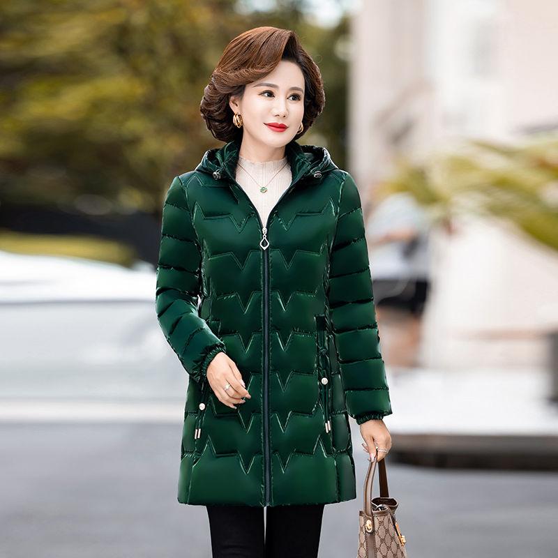 Fashionable and Comfortable Long Cotton Coat for Middle-aged and Elderly Women with Bright Surface
