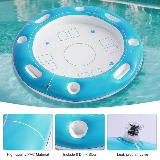 40 Inch Round Floating Card Table for Pool Inflatable Pool Game Table with Fruit Drink Holder Floating Card Game Tray for Summer