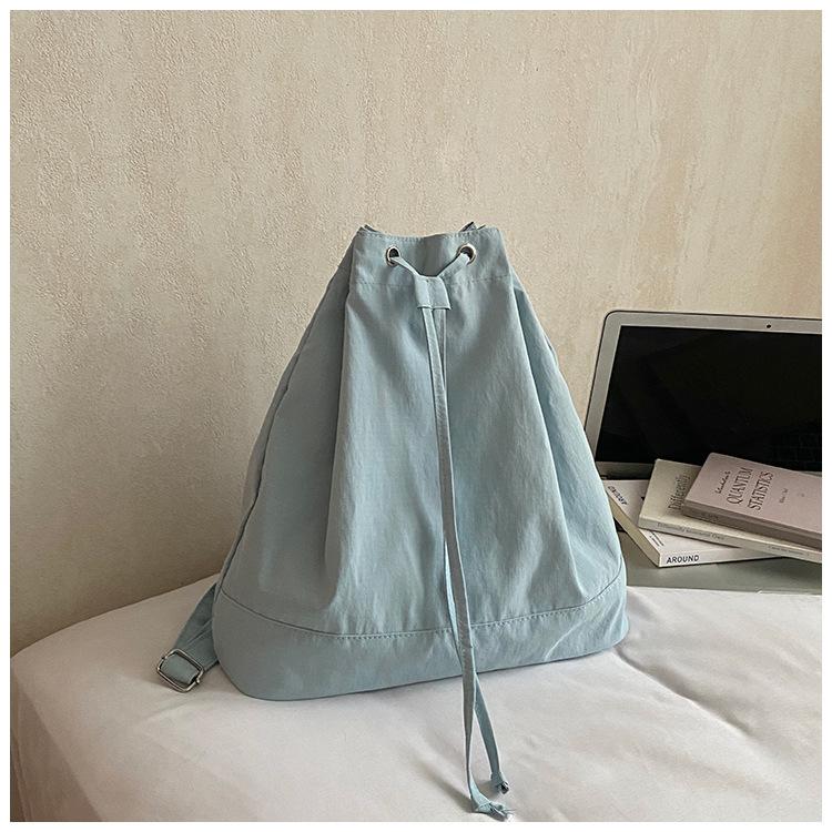 Schoolbag Korean ins Simple Couple Bag Large Capacity Bucket School Bag Nylon Backpack Drawstring Strap One Shoulder Crossbody Bag