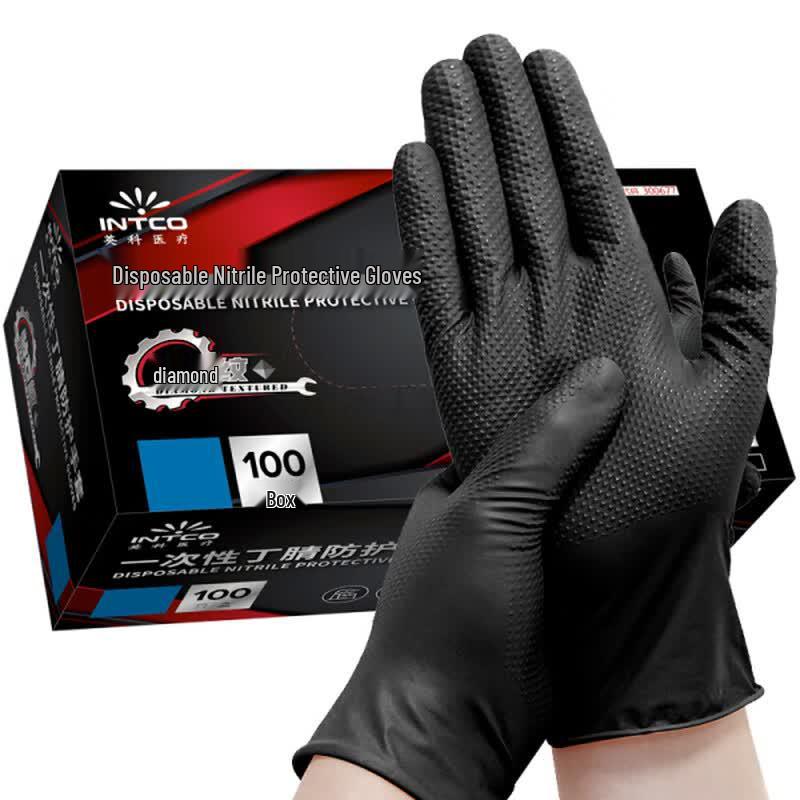 INTCO Medical Disposable Black Nitrile Gloves XL
