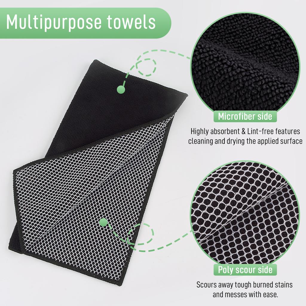 Sinland Super Absorbent Microfiber Wash Dish Cloth Best Kitchen Rags Cleaning Cloths With Poly Scour Side 12Inchx12Inch 5 Pack