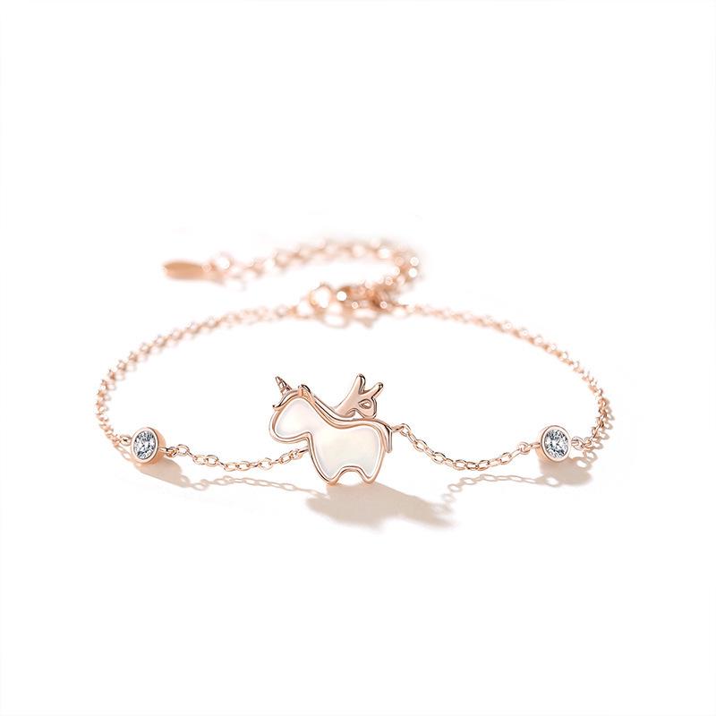 S925 Sterling Silver Unicorn Necklace with Mother-of-Pearl Accent for Women 925 Silver