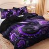 [Gothic Style Bedding] 2/3pcs Dark Purple Dragon and Rose Bedding Set, 1 Duvet Cover + 1/2 Pillowcases) Christmas Gift
