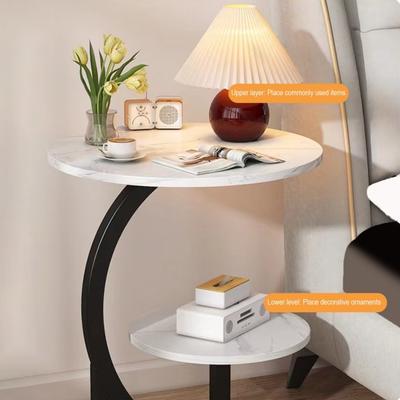 Yousheng 2-stöckiger C-förmiger Beistelltisch Kleiner Couchtisch mit Holzplatte Metallrahmen Wohnzimmer Schlafzimmer Ecke Nachttisch Schreibtisch