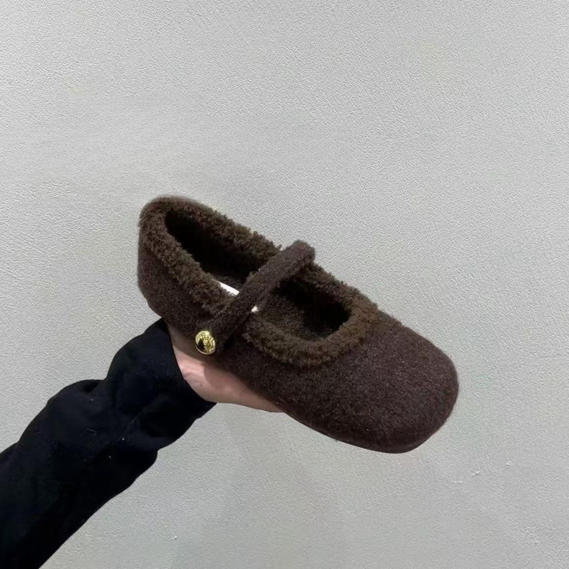 

Флисовые туфли женские туфли Мэри Джейн 2024 года осень-зима новые маленькие ароматные пушистые туфли женские термообувь из хлопка 40