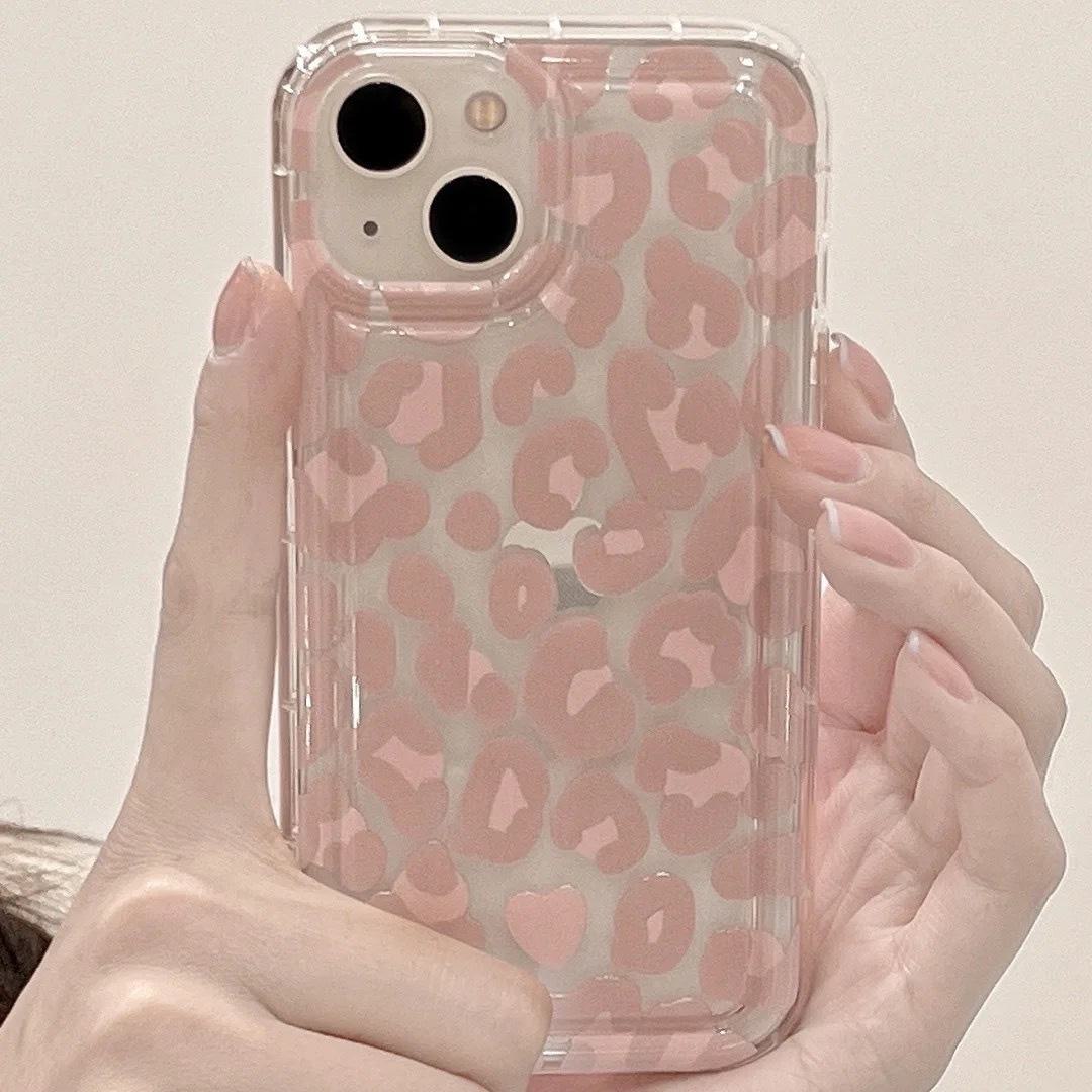 

Pink Leopard Print Silicone iPhone 13 Case, Anti-Fall Soft Cover for Apple 11/12/15 Pro Max iPhone 13