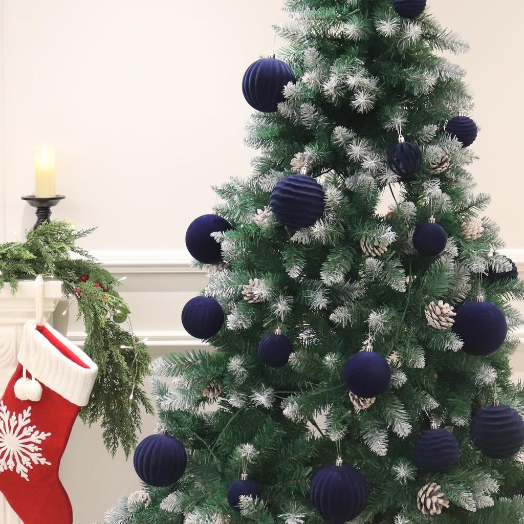 3,1 Zoll Samt Weihnachtskugeln Beflockter Weihnachtsbaum 12 Stück Plastikkugeln Weihnachtsbaumschmuck Dekoration