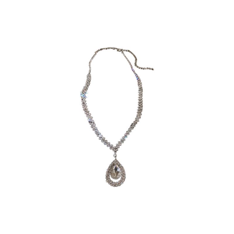 Rhinestone Teardrop Geometric Necklace - Elegant European and American Fashion Design for Women