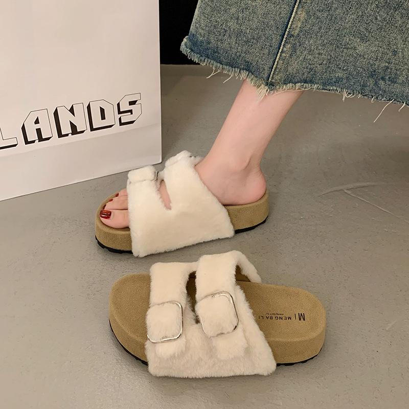 New Spring and Autumn Thick-bottomed Versatile Casual Fluffy Slippers Women's Fashion Low-top One-pedal Women's Slippers