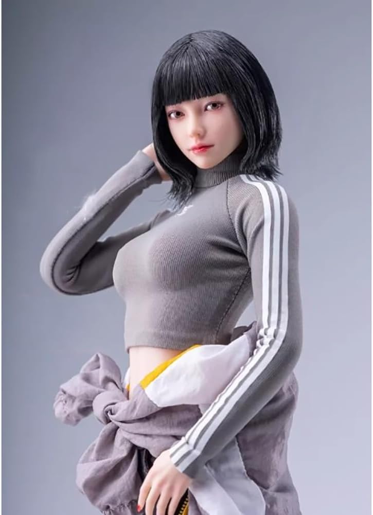 1/6 Scale Female Head Sculpt Beauty Girl Mandy Rooted Hair Head Carving 12 Inch Female PH TBL JO Action Figure Body (Black Bangs)