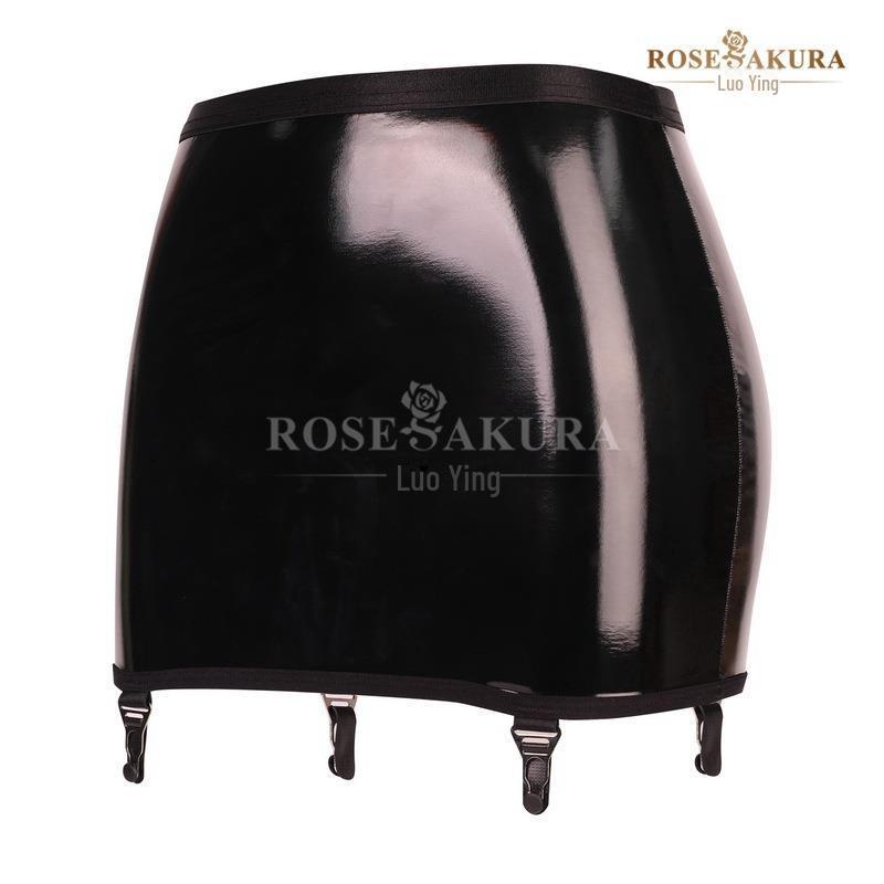 Luoying 8316 Patent Leather Garter Skirt with Metal Buckle and Stockings Accessories