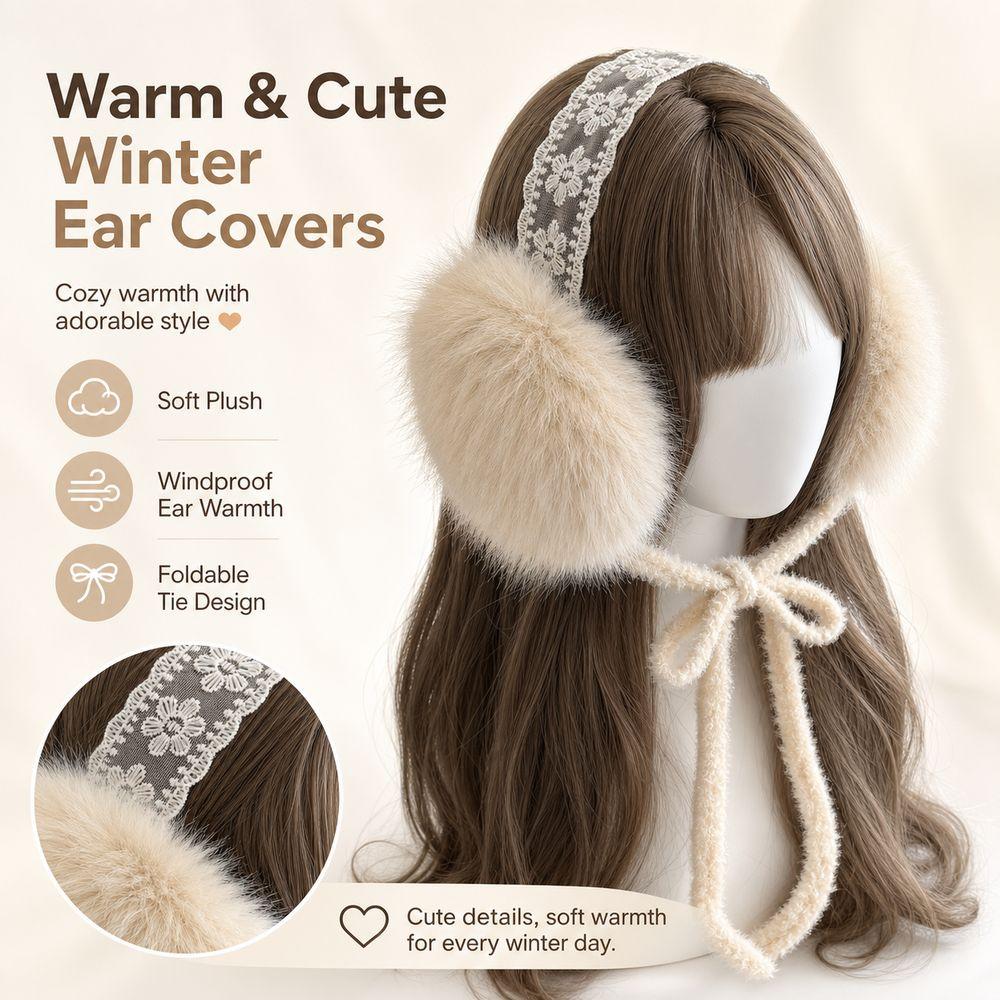 Lace Design Winter Earmuffs Plush Material Plush Earmuffs Warm Lace Earmuffs Men Wear
