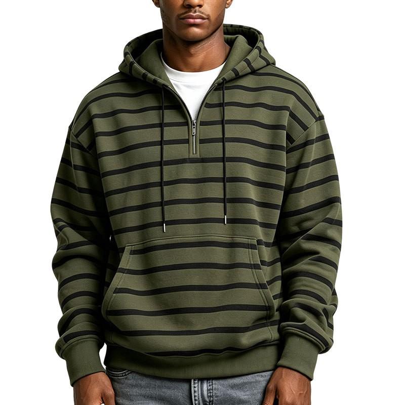 Mens Striped Zip Hoodie Loose Fit Long Sleeve Casual Sweatshirt Fall Winter