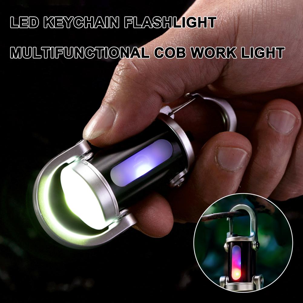 Rechargeable LED Keychain Flashlight Unique Car Pendant Hanging Ornament Fast Charging COB Work Light Camping Supply With Cable