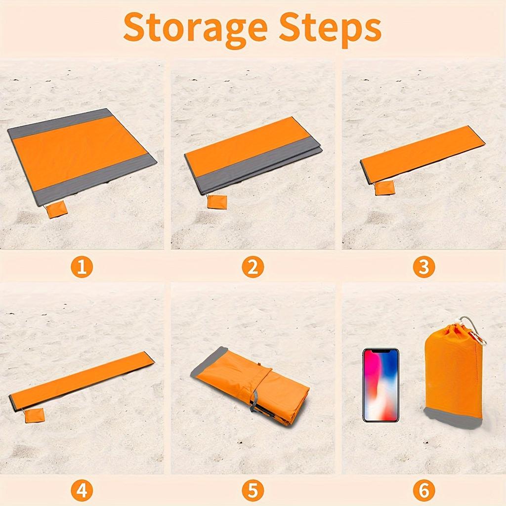 Foldable Waterproof Beach Blanket - 1pc Sandproof Beach Mat with 4 Corner Stakes - for Outdoor Camping Travel Vacation Hiking