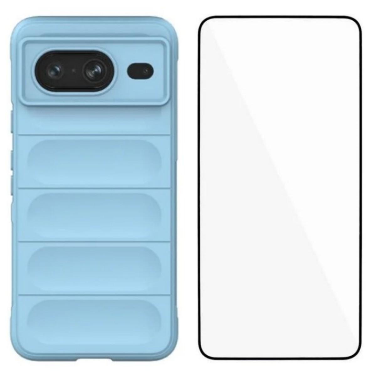 

For Google Pixel 8 TPU Case WANLONFENG HD Series Anti Slip Phone Cover with Tempered Glass Baby Blue