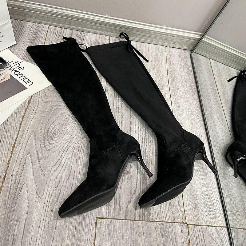 Fleece socks boots pointed over the knee boots women's 2025 new autumn and winter elastic thin thick heel thin leg high heel boots