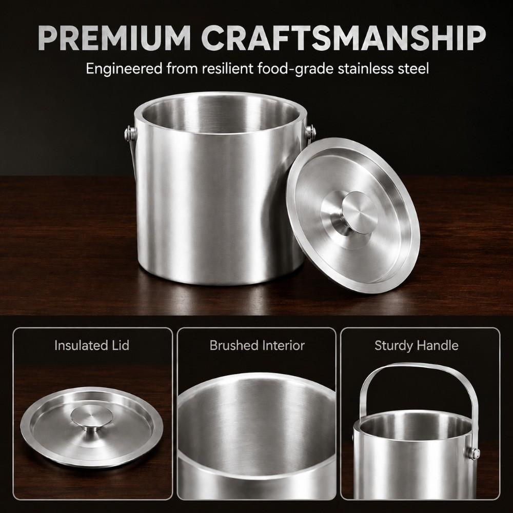 With Lid Stainless Steel Ice Bucket 3L Champagne Beverage Tub Portable Wine Chiller Events