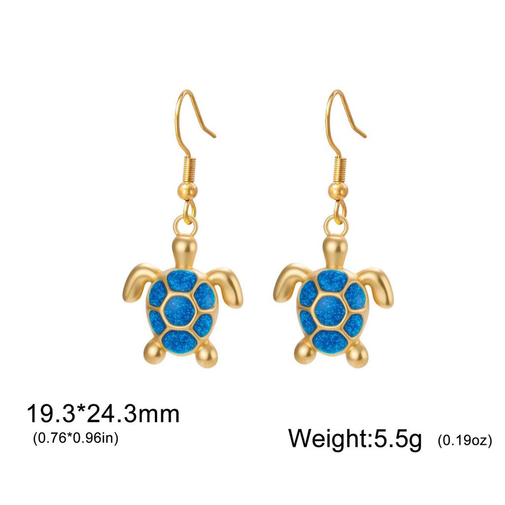 Skyrim Urocze Niebieskie Kolczyki Wiszące z Żółwiem Stal Nierdzewna Kolor Złoty Kolczyki Kobiety Dziewczyny Zwierzę Morskie Żółw Cyrkonia Prezent Urodzinowy