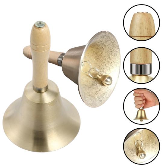 Yousheng Vintage Alloy Hand Bell with Wooden Handle Super Loud Heavy Duty Wedding Animal Training Dinner Meditation Musical Teaching Service Call Bell