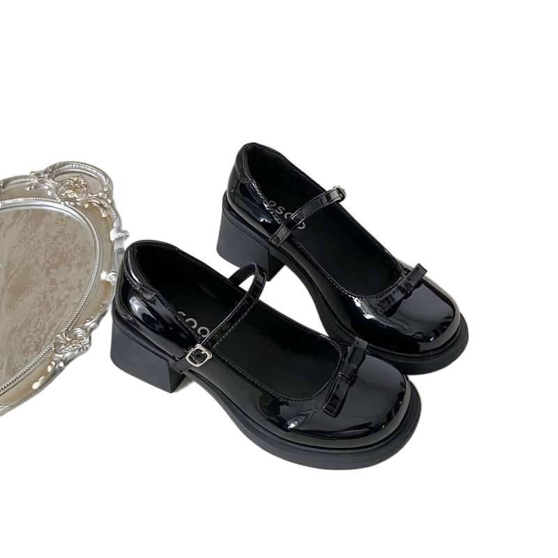 Thick Heel Retro Mary Jane Shoes Women's 2025 Autumn New Bow Japanese Jk Versatile Brown One-word Buckle Small Leather Shoes