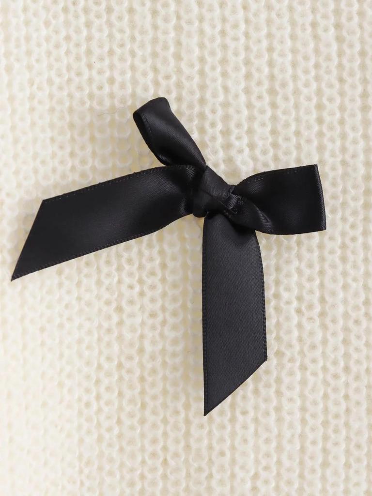 Dámský ležérní svetr s kulatým výstřihem a krátkým rukávem s mašlí, jednobarevný, jaro/léto 2025