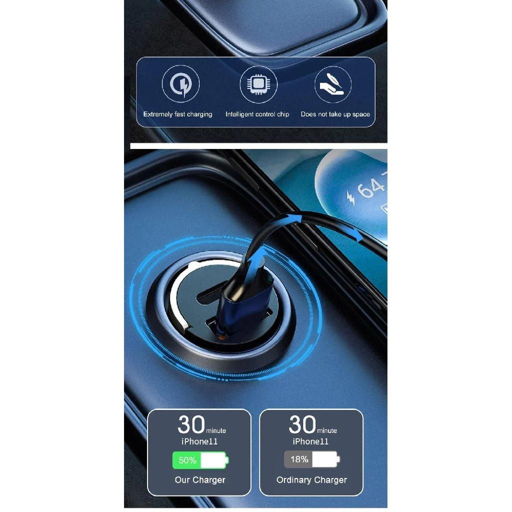 Car 100W/200W Dual Port Mini USB Charger Ultra Fast Charging Cigarette Lighter Socket 12V Aluminum Cell Phone Charging Adapter