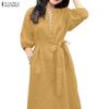 ZANZEA Abito Casual da Donna con Scollo a V, Colore Unito, Manica a 3/4