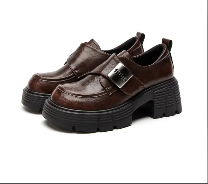Zhike~ Platform Loafers Women's 2025 New Spring and Autumn British Style Small Leather Shoes One Pedal Ankola Red Shoes