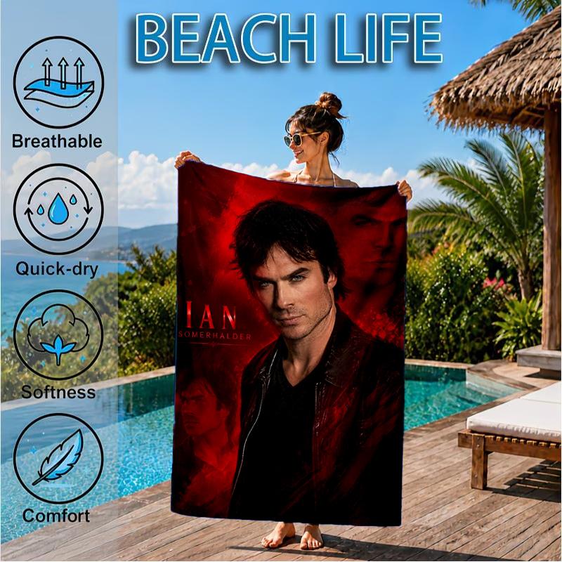Serviette de plage Damon Salvatore Romance, Microfibre Super Douce, Cadeau Parfait pour Elle/Lui, Anniversaire, pour Piscine, Plage, Voyage, Décoration Fête de Plage