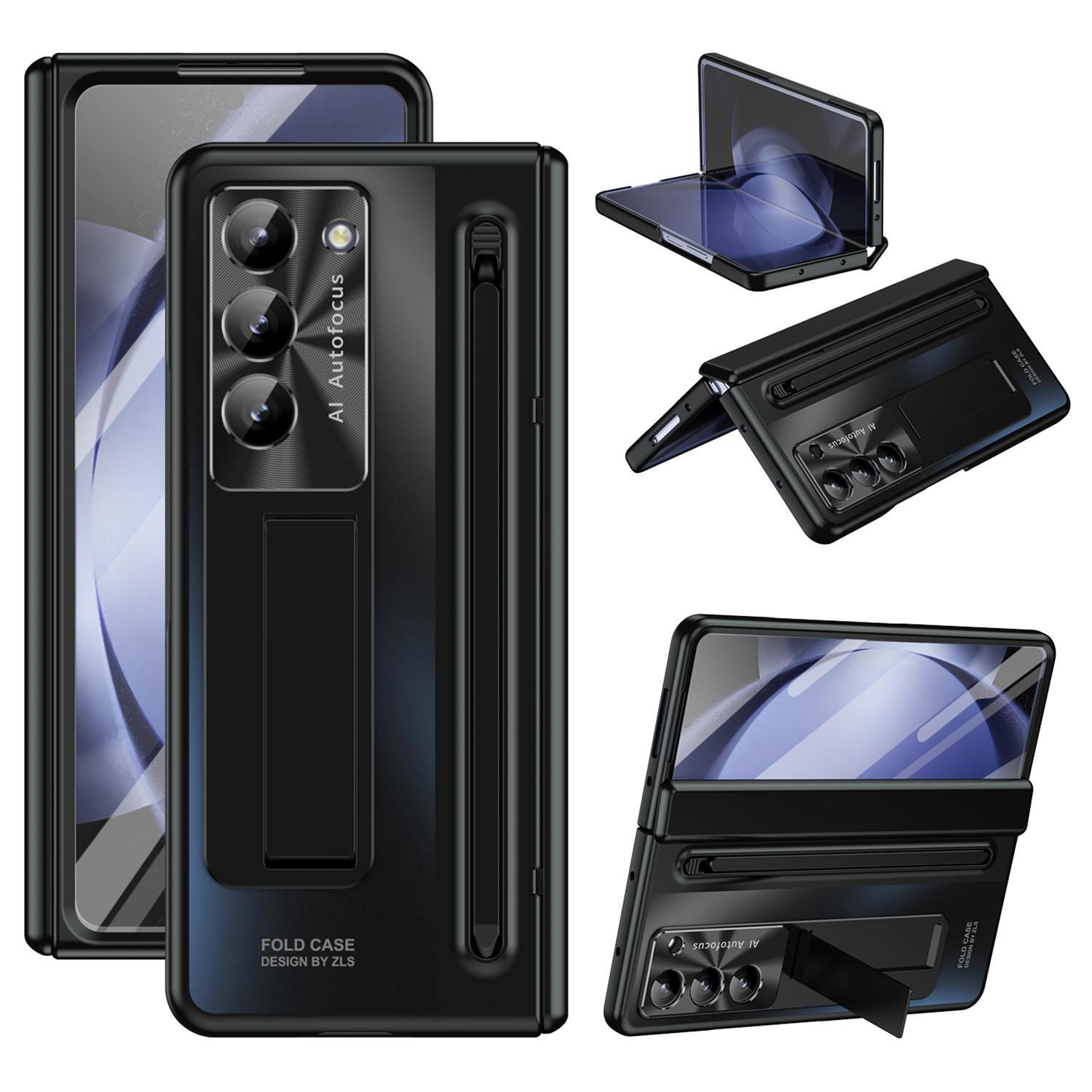 

For Samsung Galaxy Z Fold6 5G Kickstand Case Hinge PC Phone Cover with Tempered Glass Film/Stylus Black