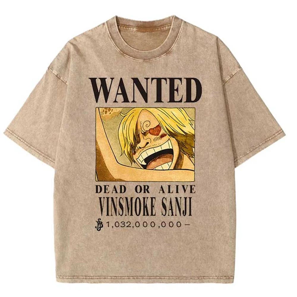 Men Casual Oversized Washed Harajuku Tshirt Washed Japanese Anime One Piece Graphic Loose Streetwear Black Tops Tees